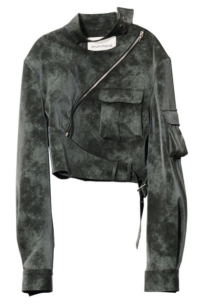 Color-Washed PU Biker Jacket