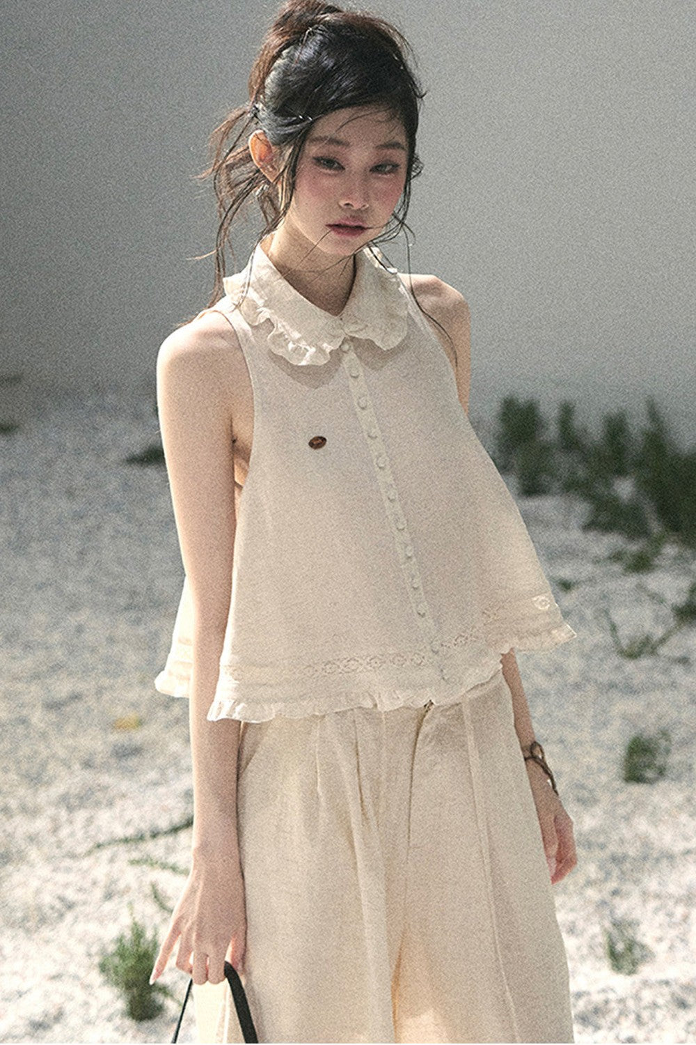 Conjunto de top de encaje francés y falda capullo