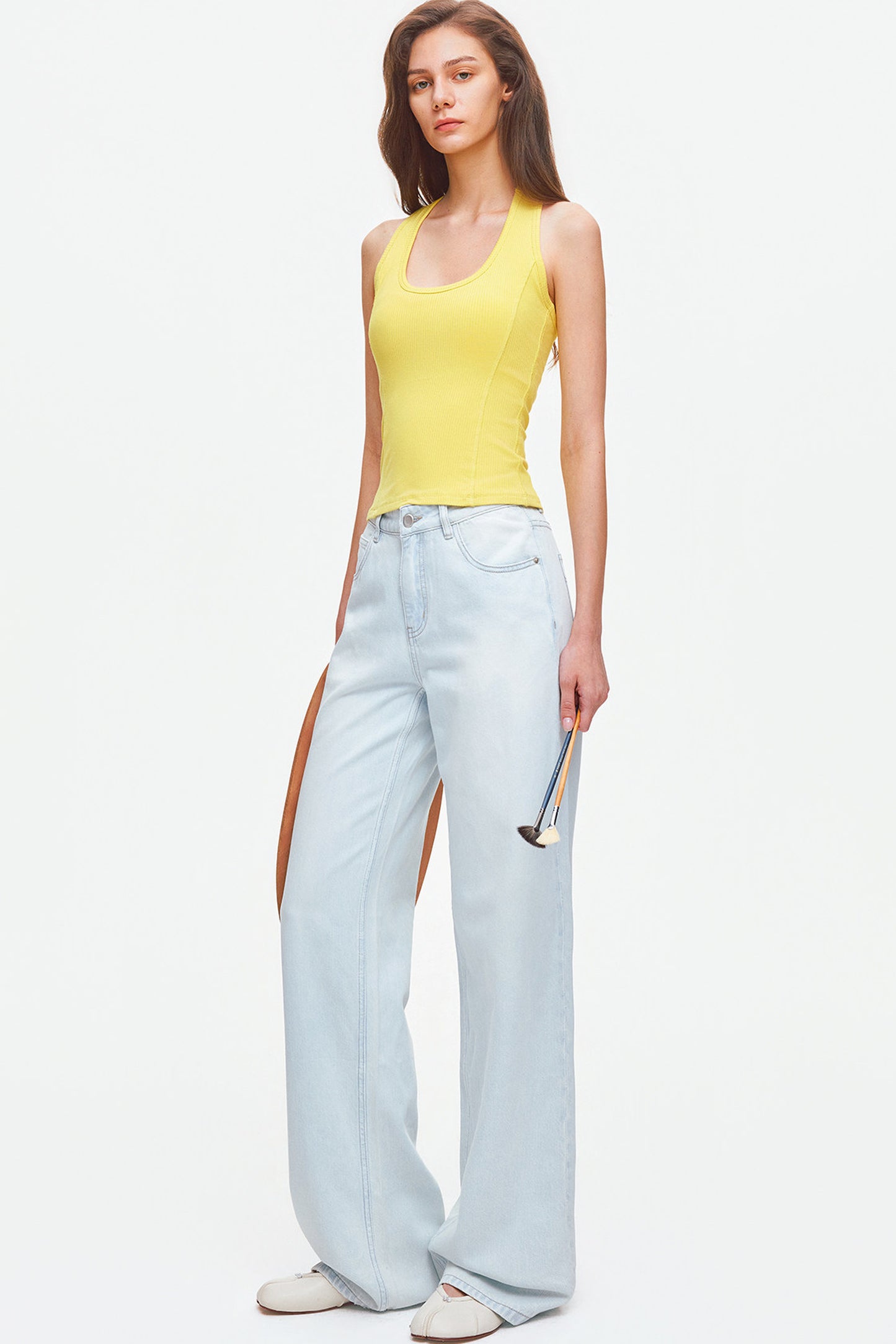 Jeans a gamba larga in misto lyocell e cotone azzurro chiaro