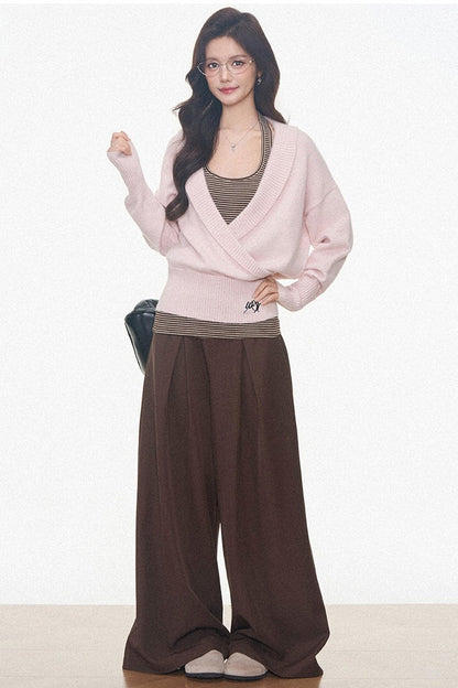 Westayone Long-Sleeved Knitted Sweater and Wide-Leg Pants Set-Up