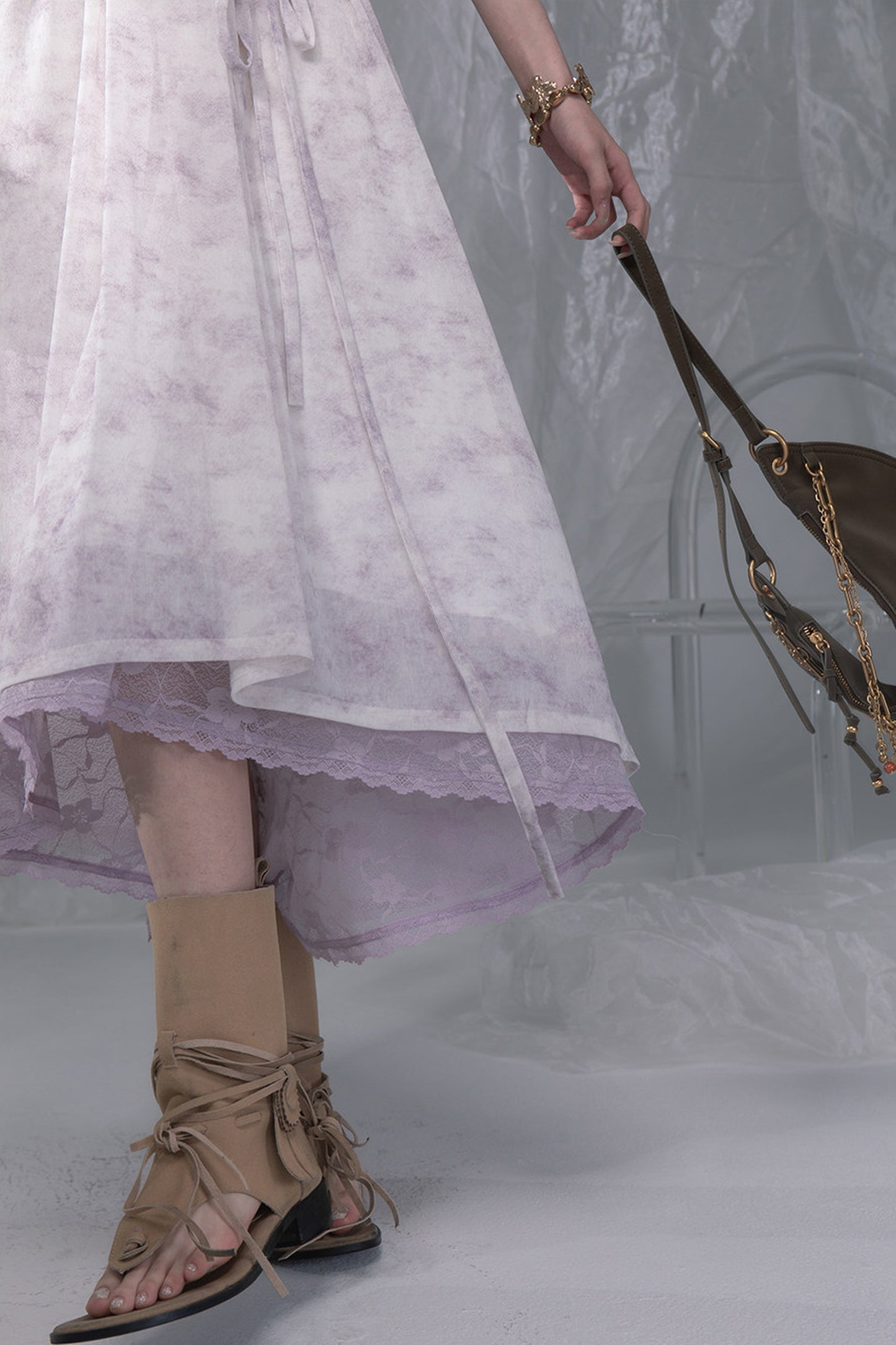Cloud Smoke Purple Bow Tie Dress