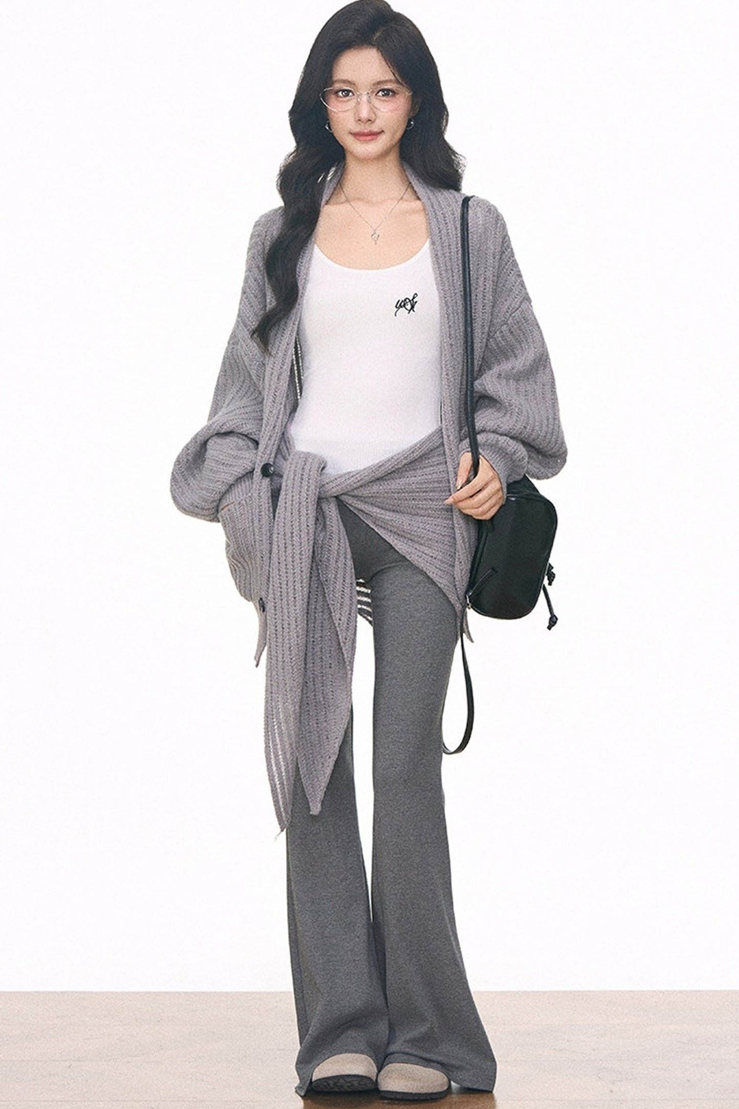 Knit Cardigan and Cuffed Pants Set-Up