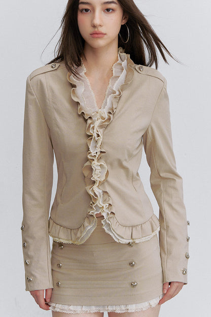 Chaqueta de malla con volantes y retales
