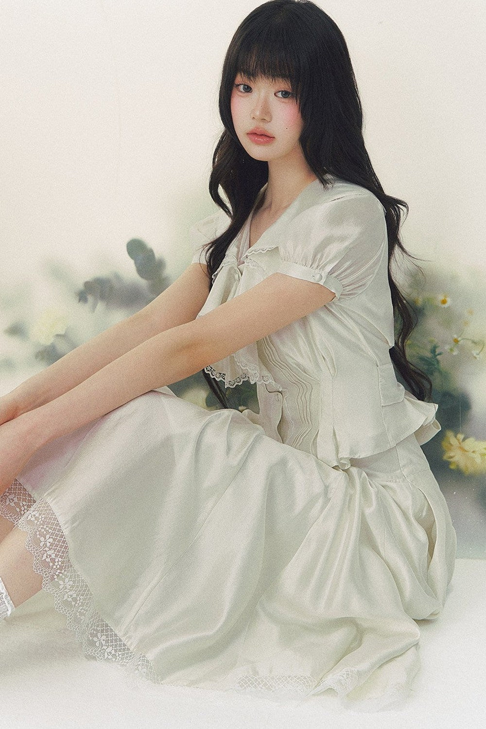 Pure White Tulip Shirt Skirt Set-Up