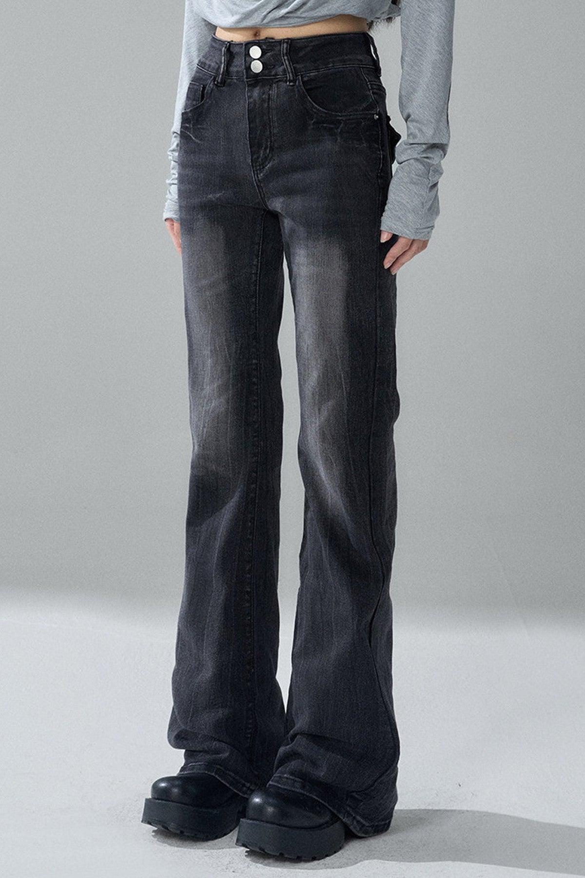 Black Micro-Flared Jeans
