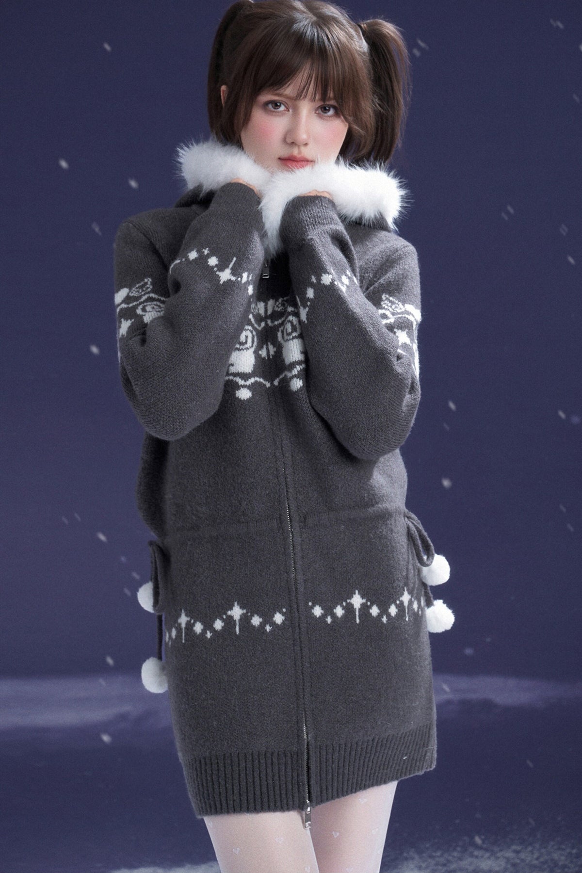 Fair Isle Cat Jacquard Dress Coat