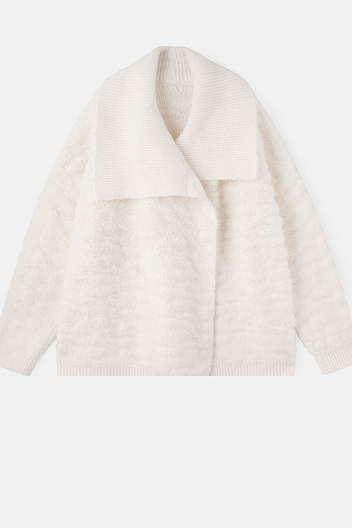 Beige Thick-Knit Loose Mid-Length Cardigan