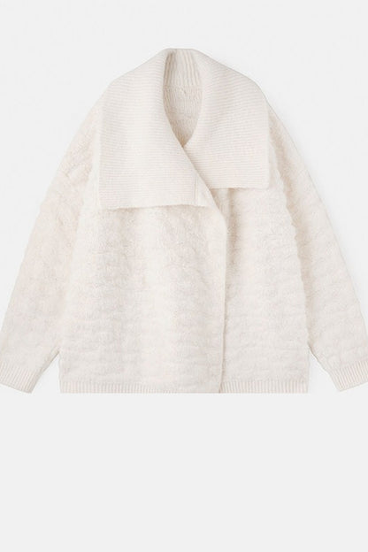 Beige Thick-Knit Loose Mid-Length Cardigan