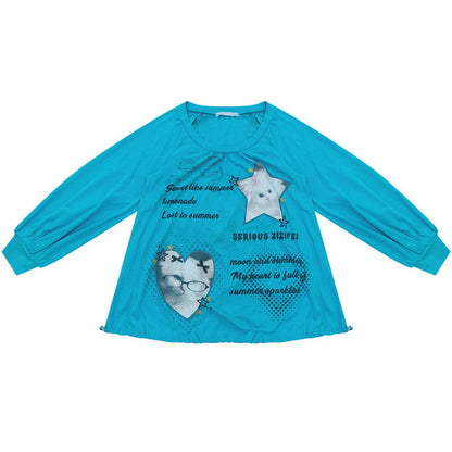 Cat Print Lantern Sleeve T-Shirt