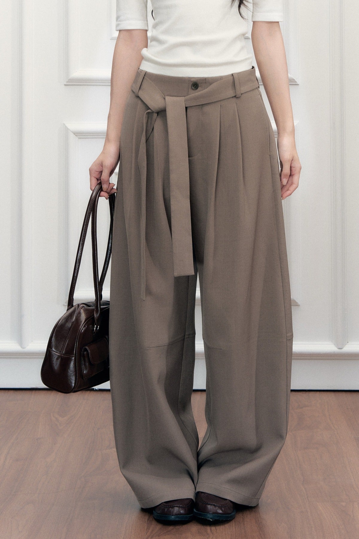 Drape Tie-Up Wide-Leg Suit Pants