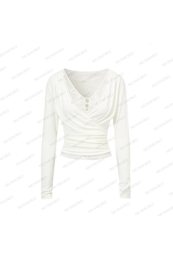 Floral Lace Cross-Over Knit Top