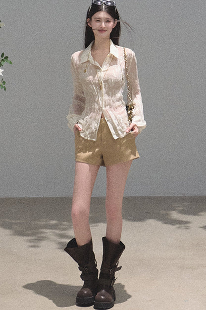 Langärmlige Bluse mit floralem Burnout-Muster
