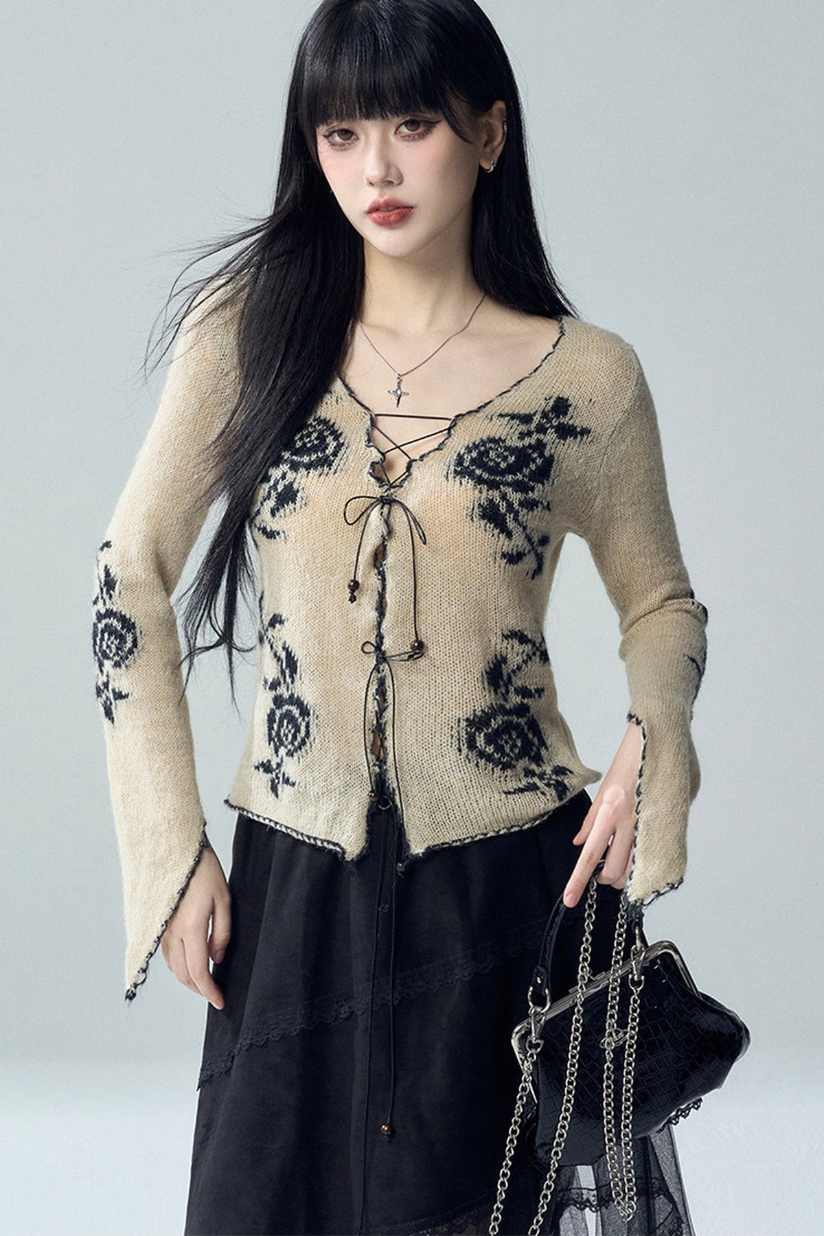 Rose Jacquard Knit Sweater