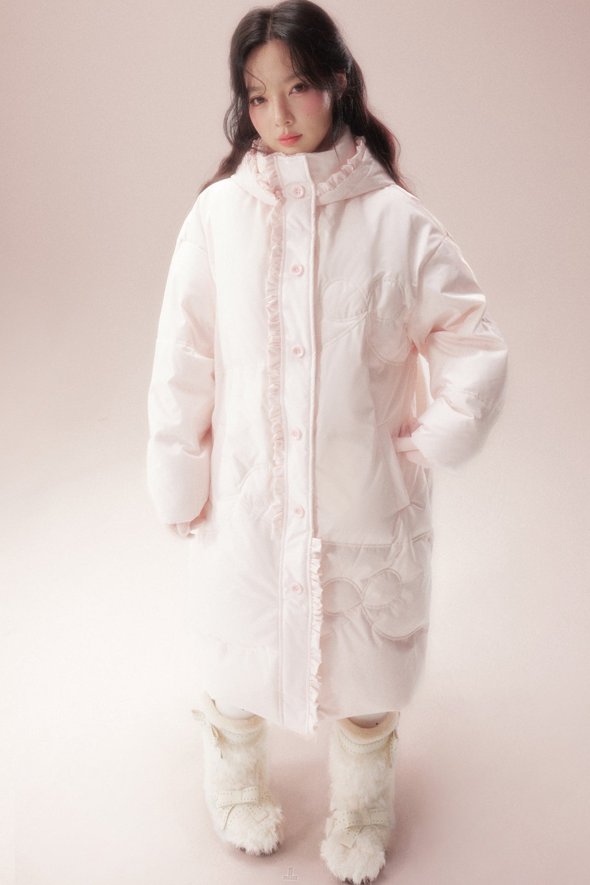 Cloud Pattern Quilted Long Down Jacket