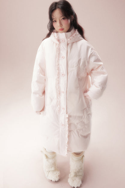 Cloud Pattern Quilted Long Down Jacket