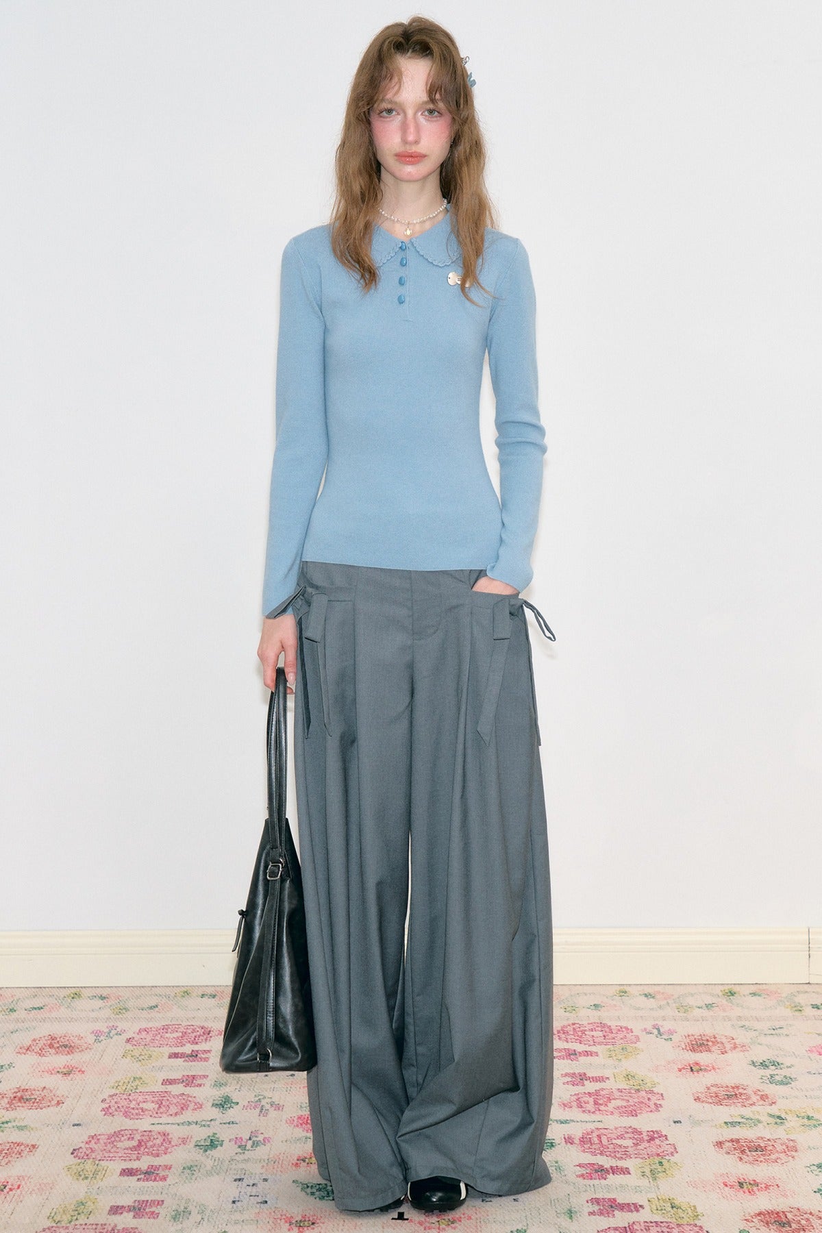 High-Waisted Bow Wide-Leg Suit Pants