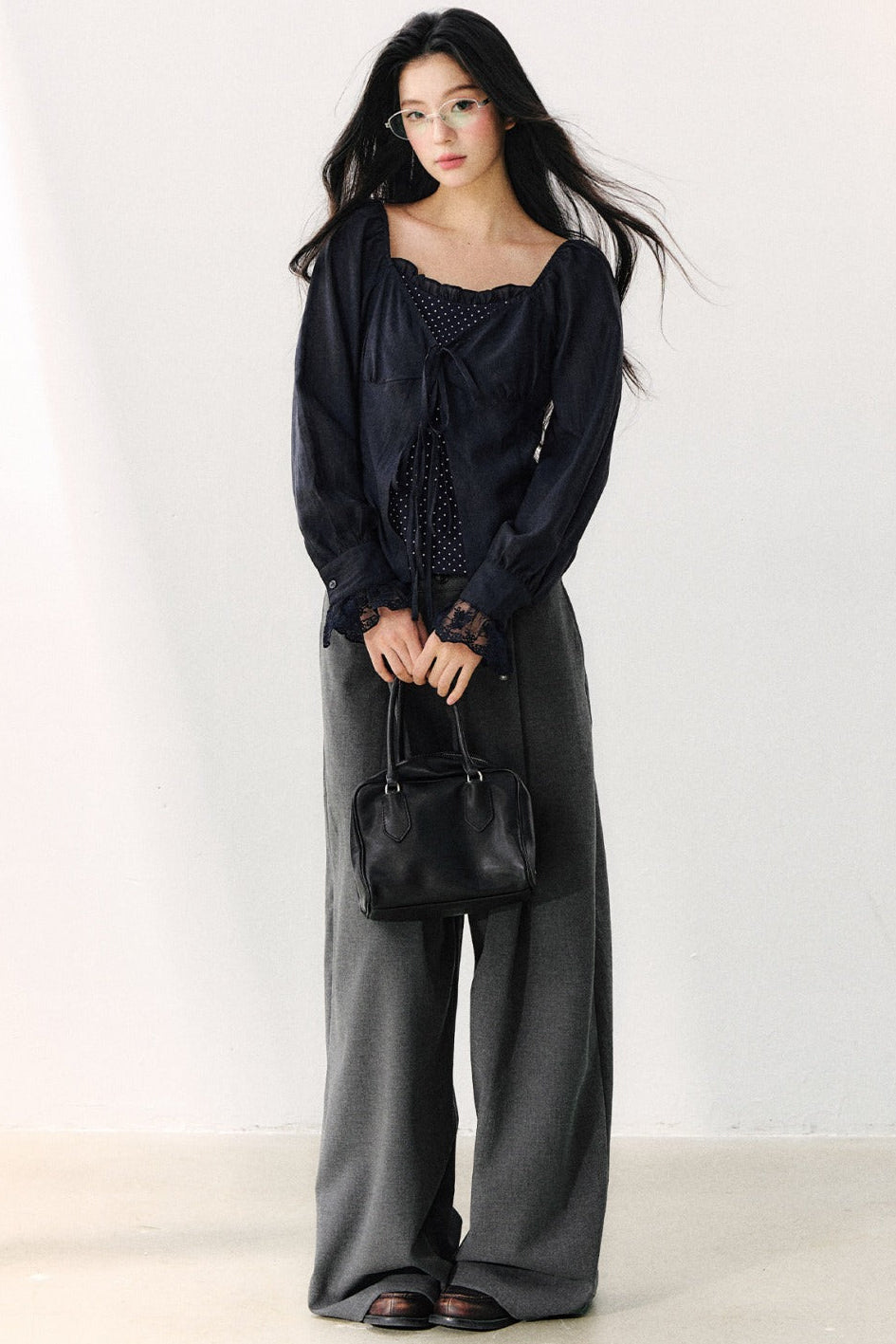 Polka Dot Knit Layered-Look Blouse
