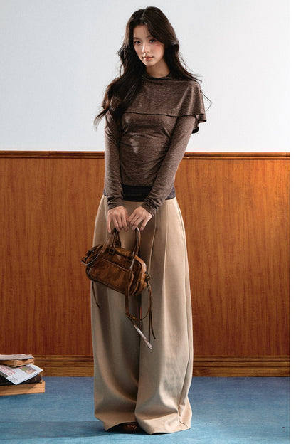 Double-Layer Pleated Knit Sweater