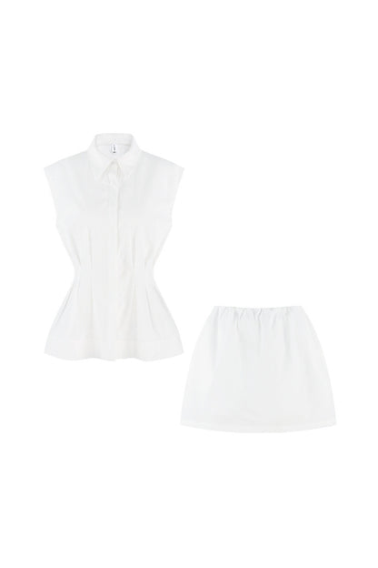 Pleated Shirt and Mini Skirt Set-Up