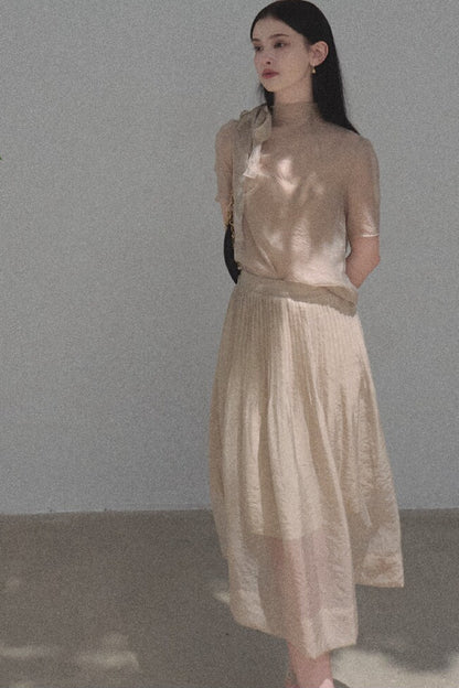 Chiffon Blouse and Pleated Skirt Set-Up