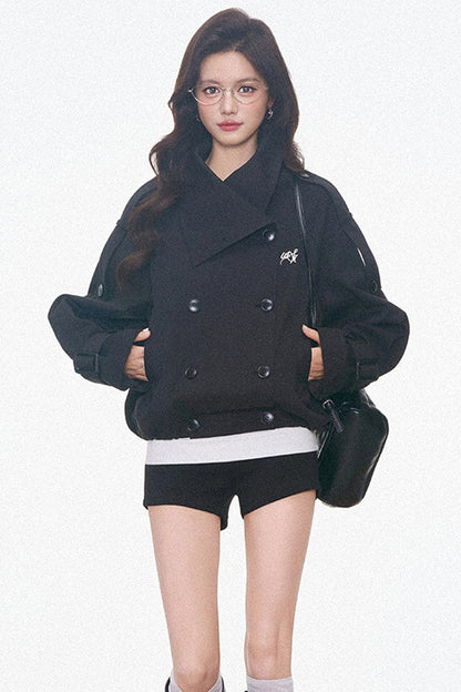 Vintage Double-Breasted Trench Coat and Cuffed Shorts Set-Up
