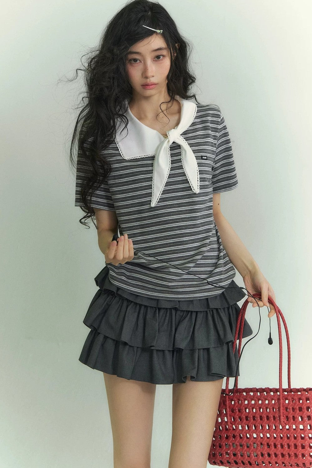 Somesowe Tie-Neck Striped T-Shirt