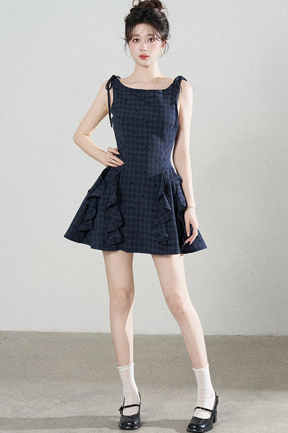 Plaid Ruffle Sleeveless Dress