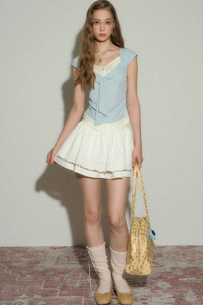 V-Neck Lace Trim Top