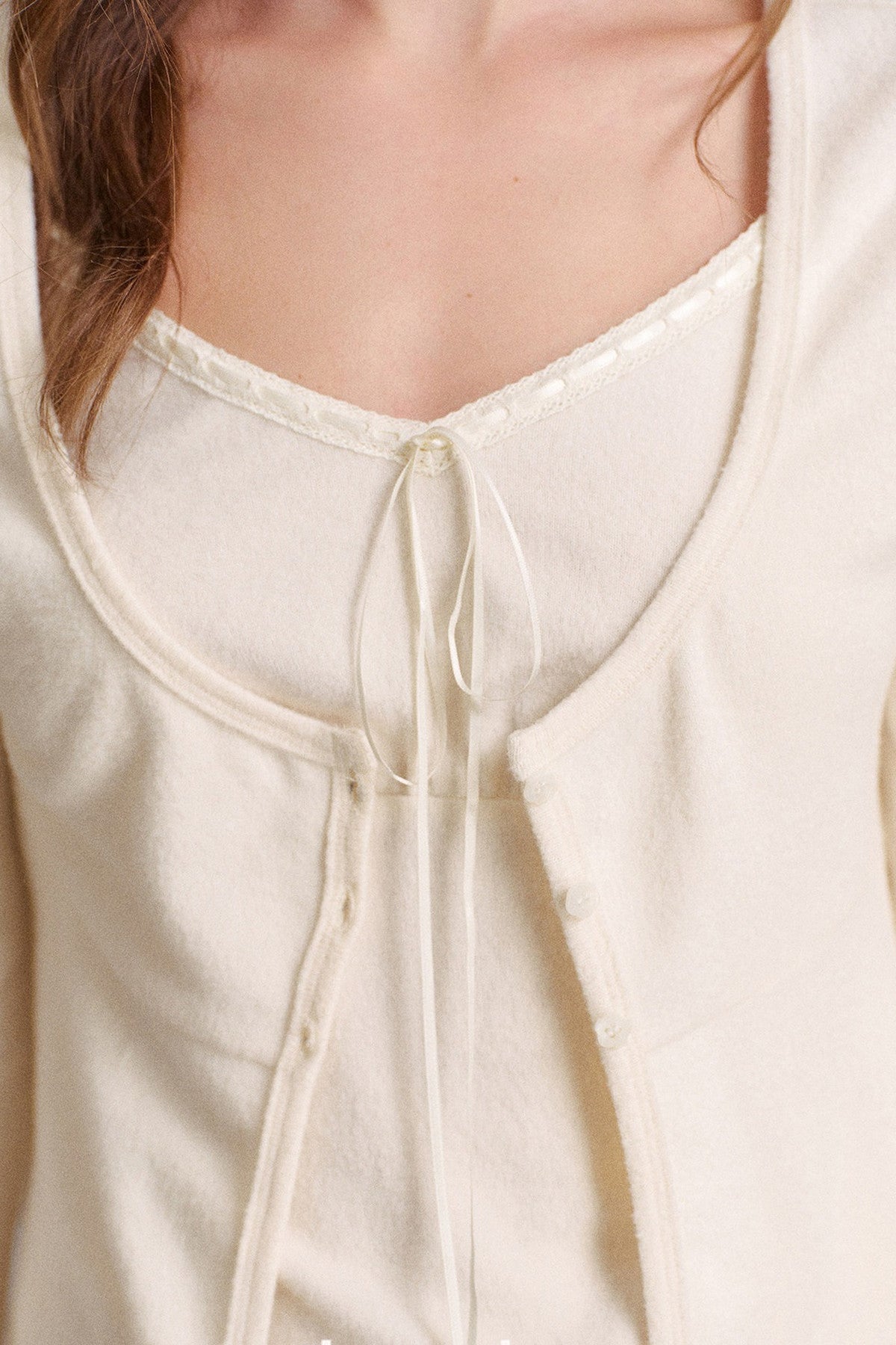 Lace-Up V-Neck Cardigan and Ruffle Hem Vest Set