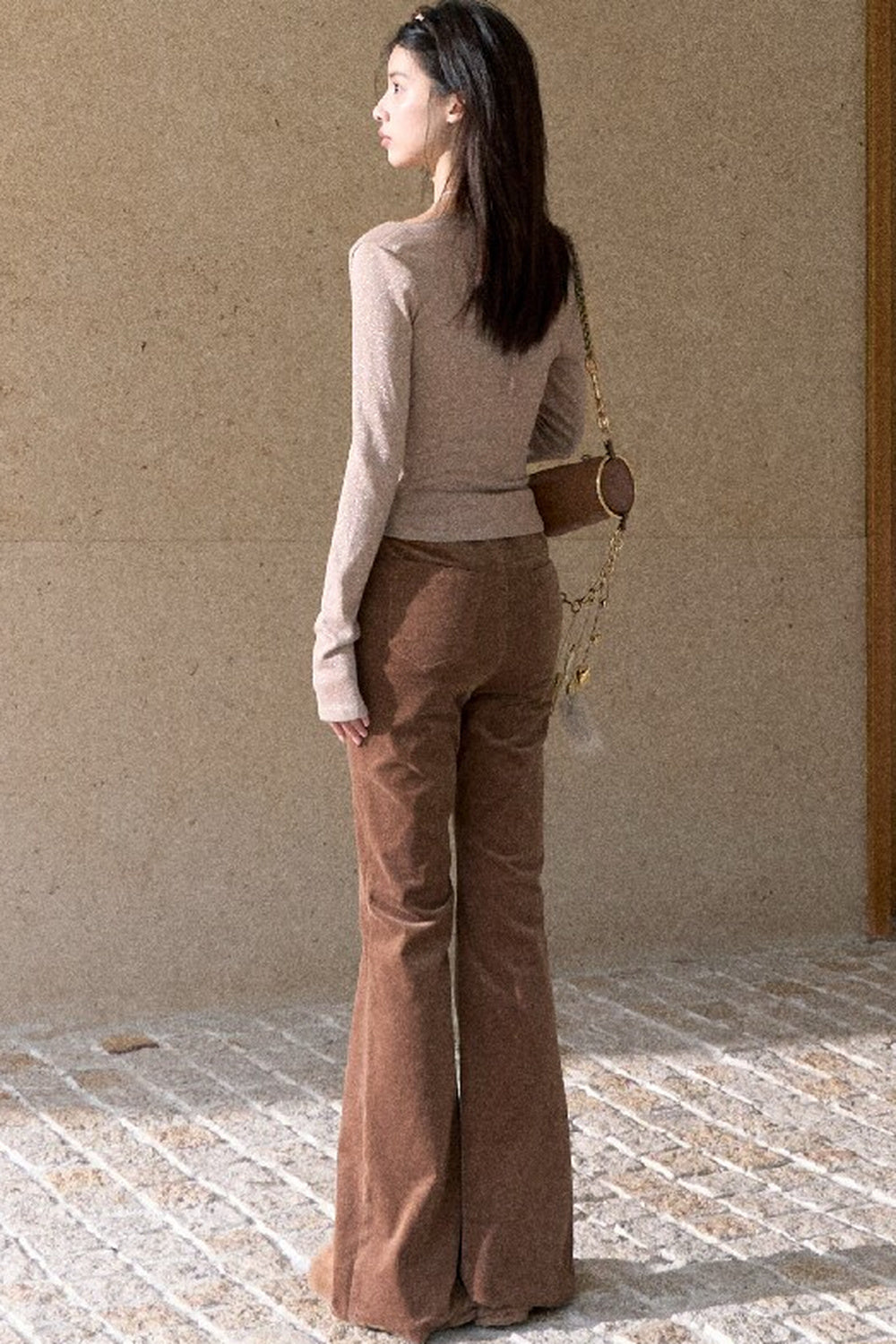 High-Waisted Corduroy Flared Belt Loops Pants