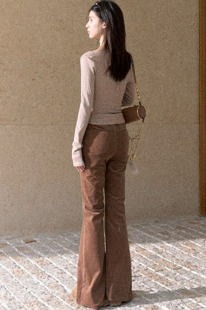 High-Waisted Corduroy Flared Belt Loops Pants