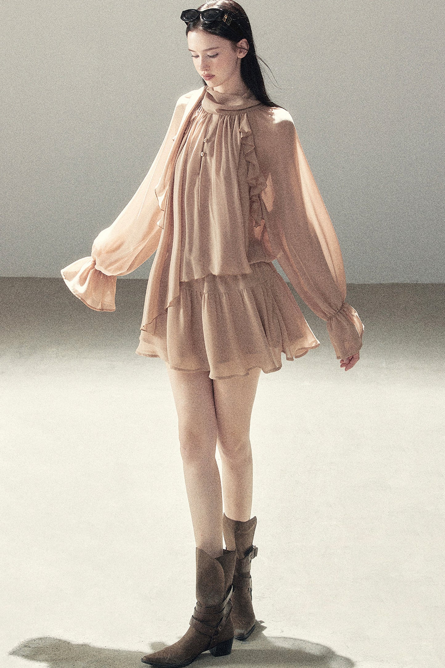 Ruffle Puffy Chiffon Dress and Leggings Set