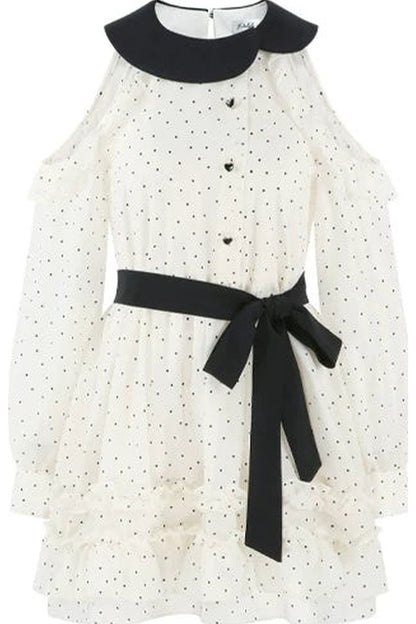 Off-Shoulder Polka Dot Chiffon Dress