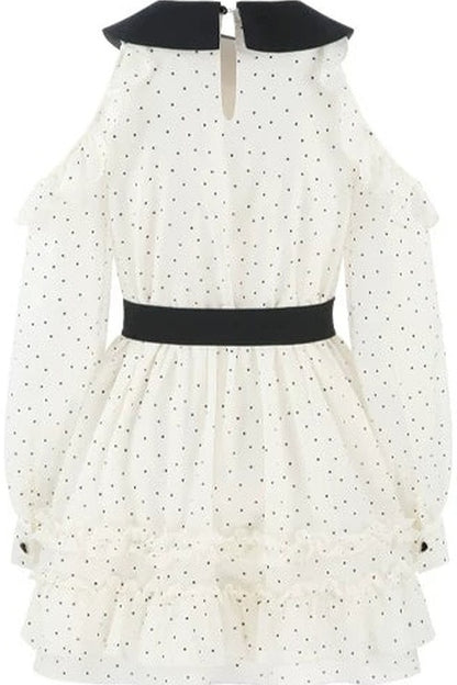 Off-Shoulder Polka Dot Chiffon Dress
