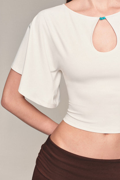 Water Drop Cutout Flutter Sleeve Blouse