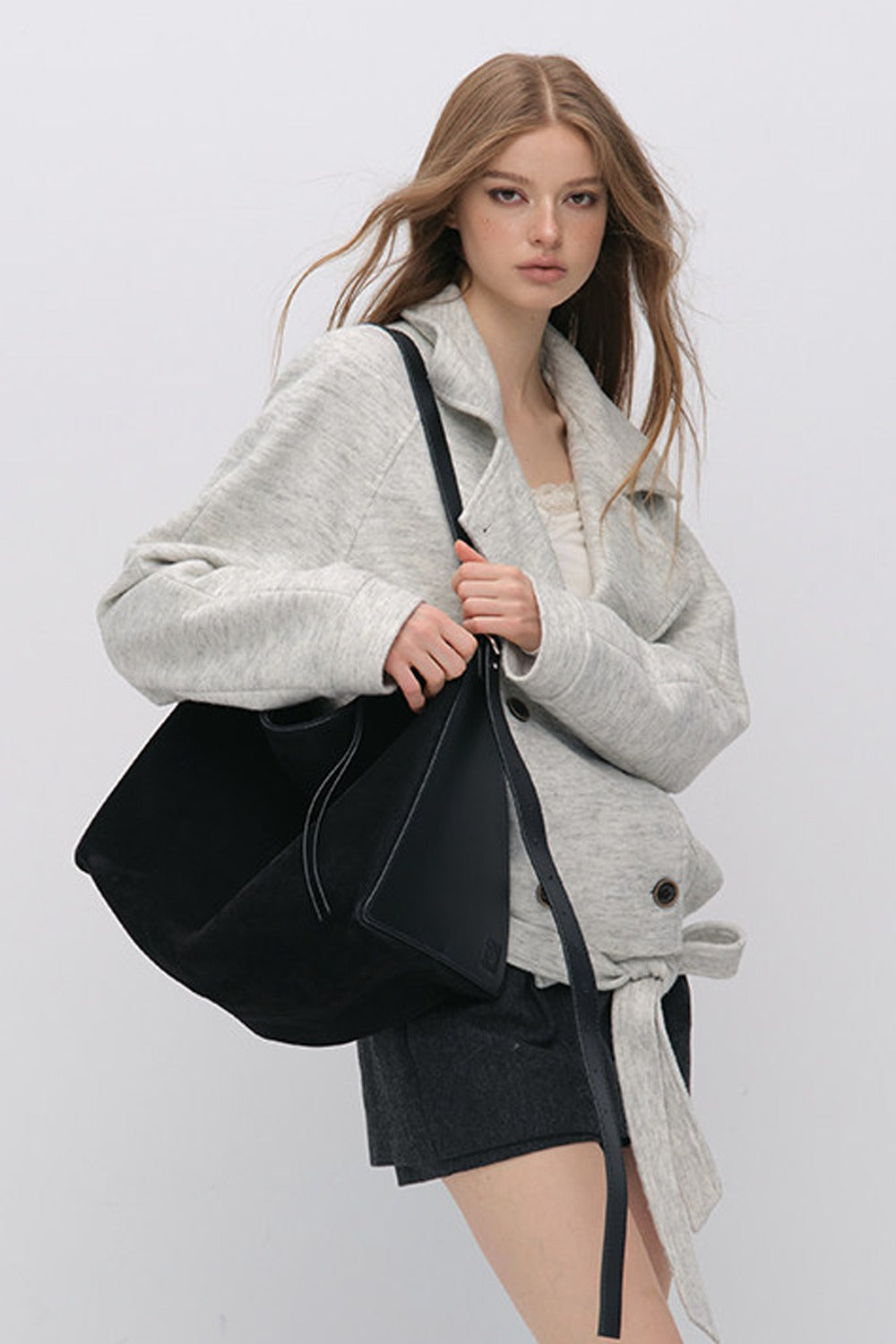 Stand Collar Tie-Up Wool Coat