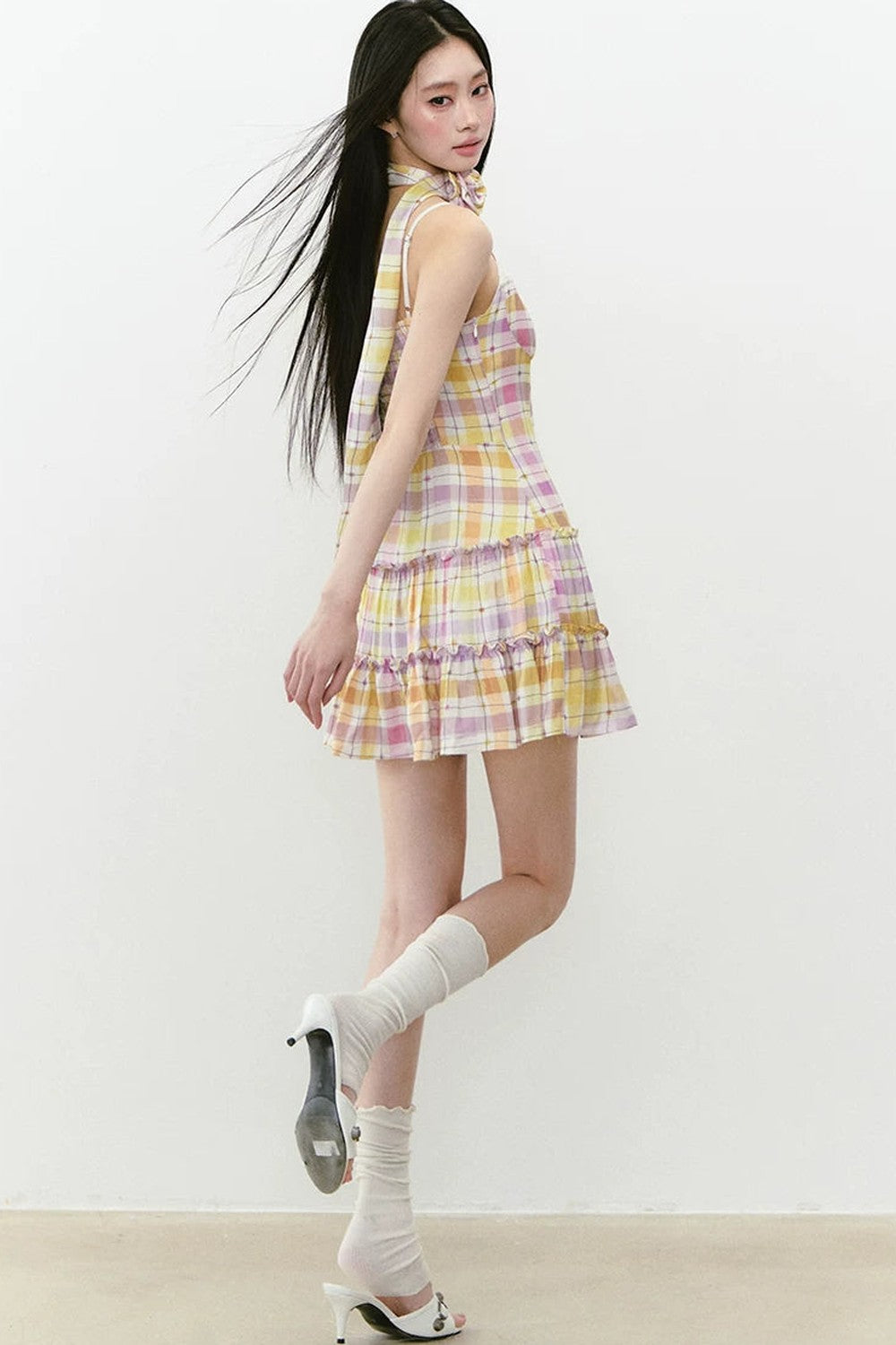 Plaid Patchwork Suspender Dress Set-Up
