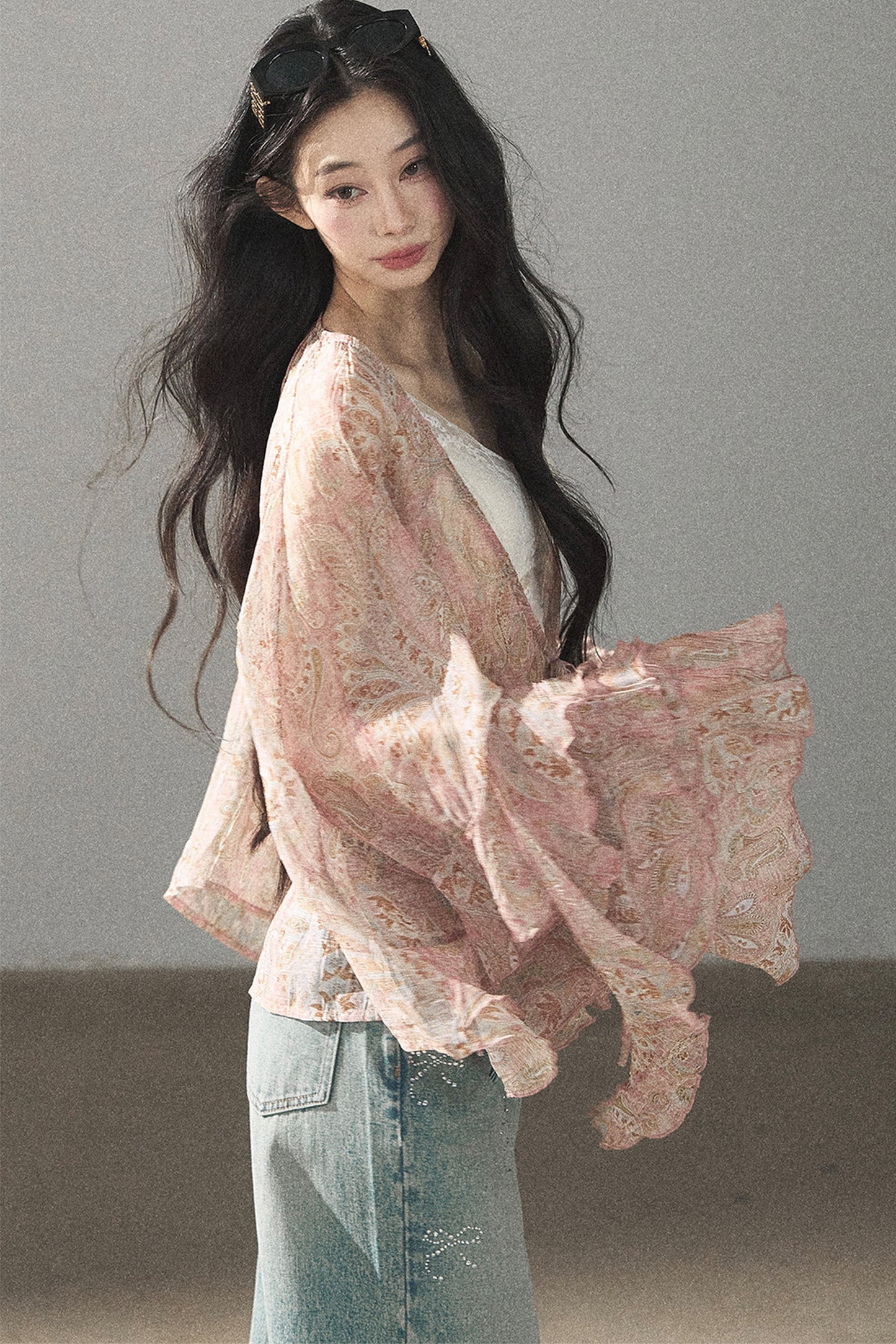 Chiffon Bell-Sleeve Blouse