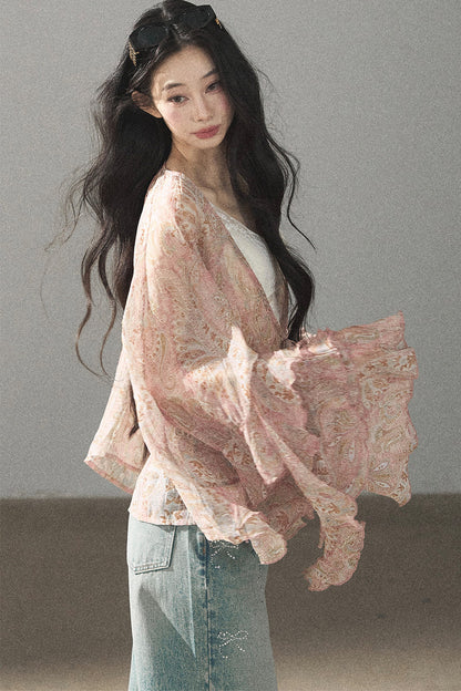 Chiffon Bell-Sleeve Blouse