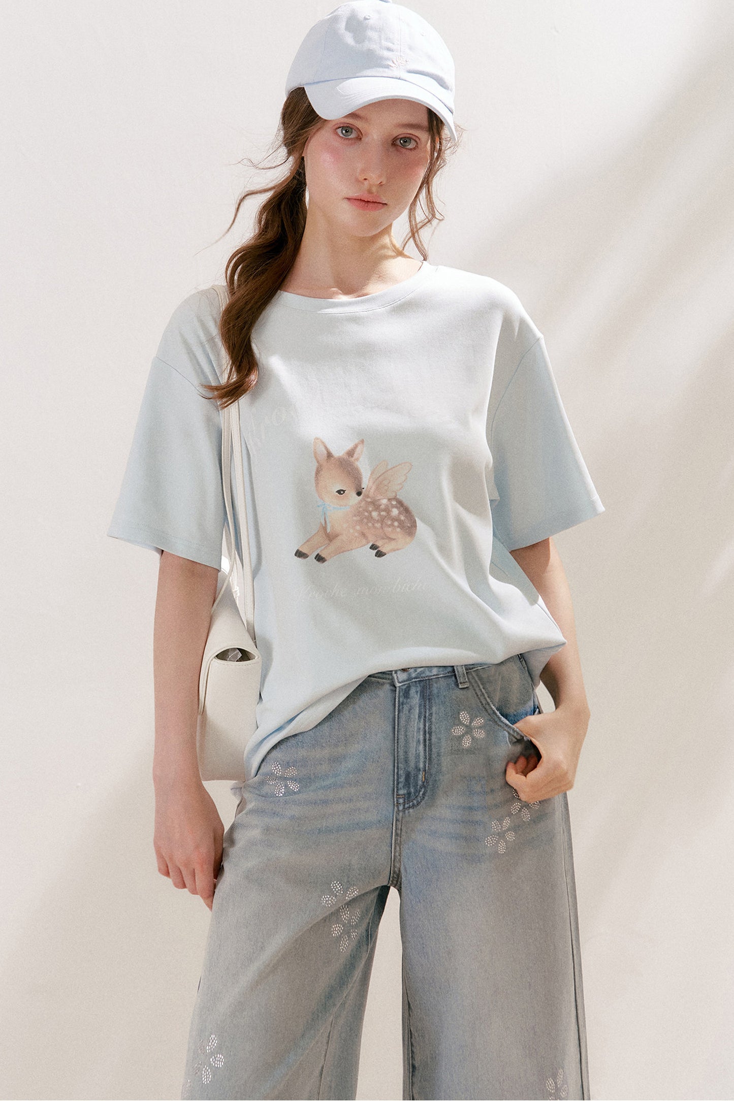 Floral Rhinestone Wide-Leg Denim Pants