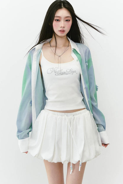 White Acetate Satin A-Line Skirt