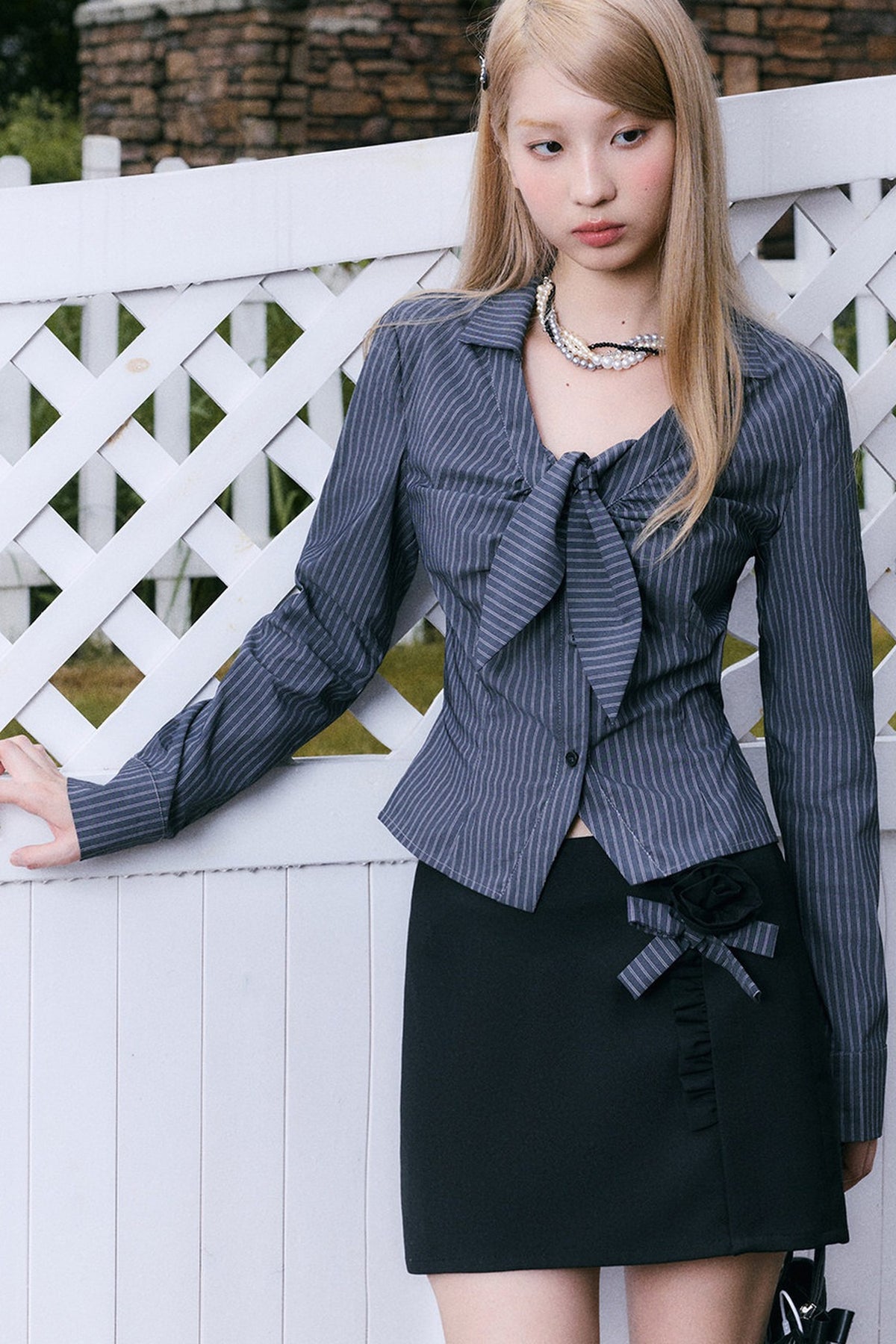 Rose Striped Shirt and Skirt Set-Up