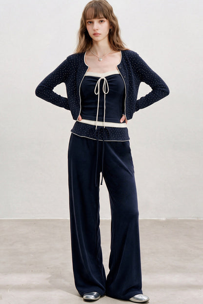 Floral Cardigan With Camisole And Pants Set-Up