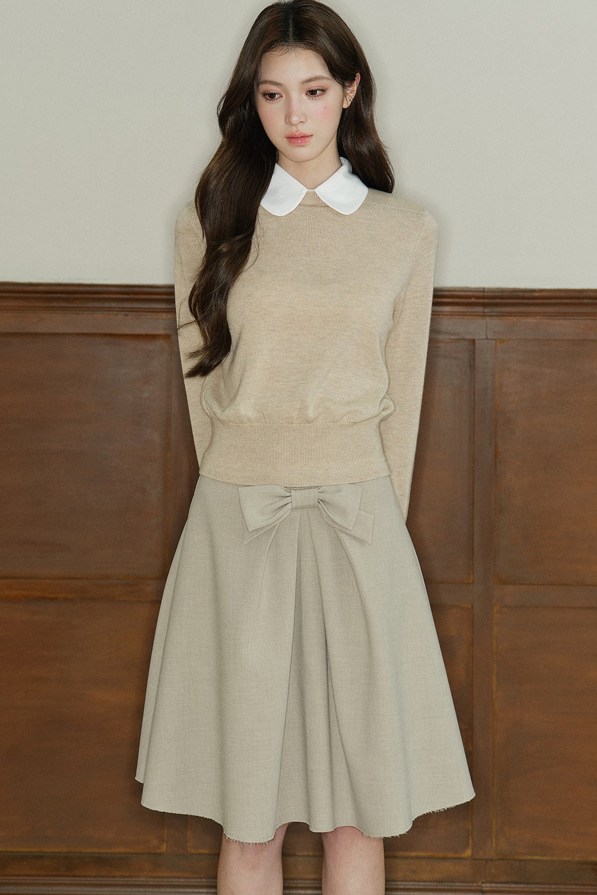 Mid-Waist Bow A-Line Frayed Skirt
