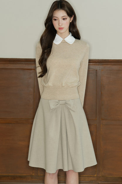 Mid-Waist Bow A-Line Frayed Skirt