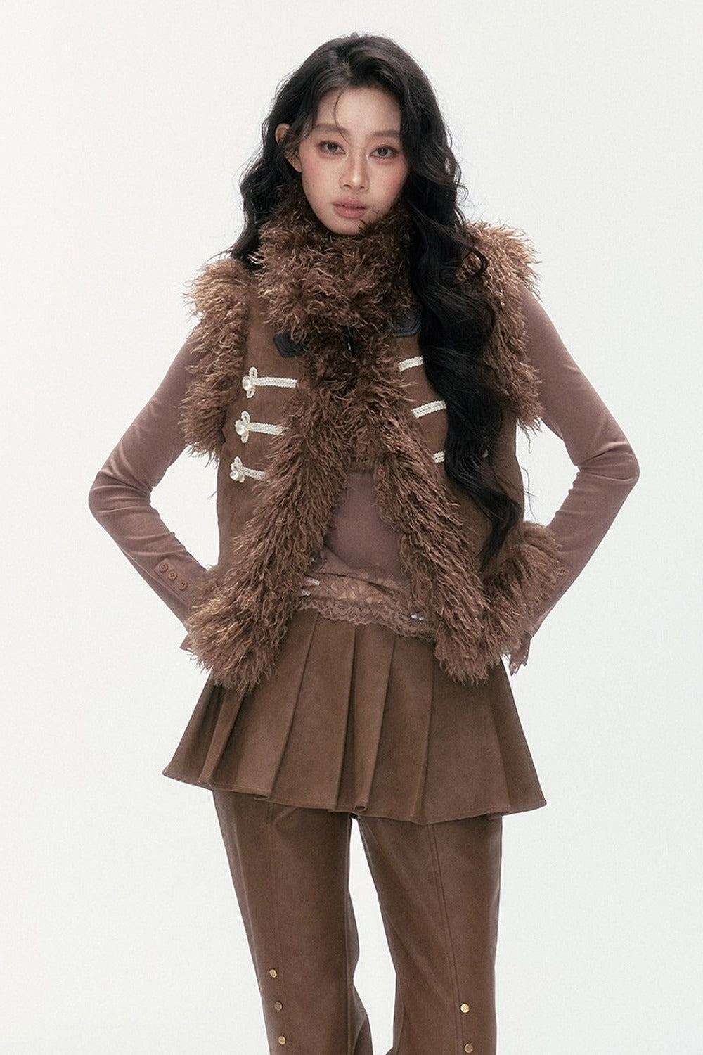 Pearl Wool Suede Vest and Pants Set-Up