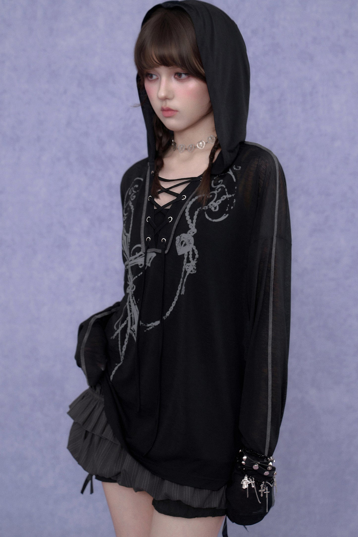 Dark Cross Hooded Top