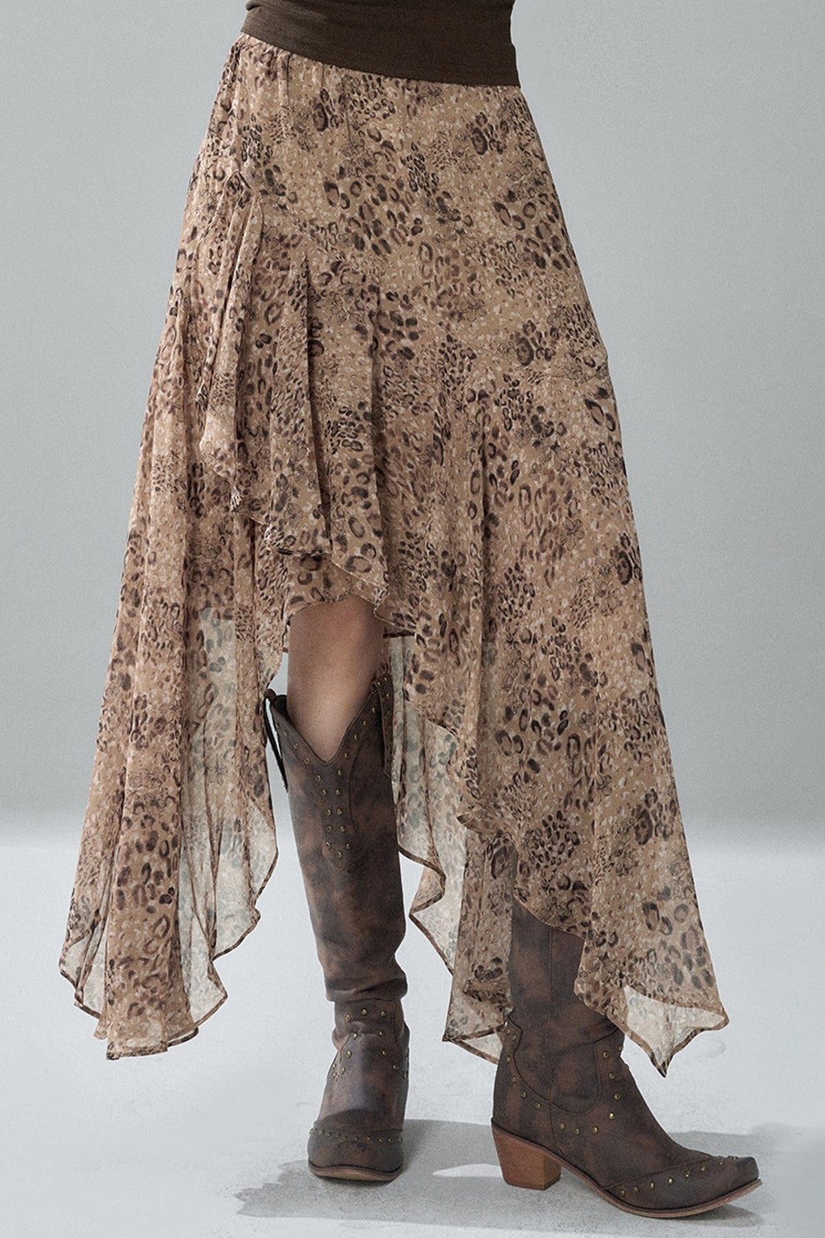 Asymmetrical Leopard Print Chiffon Skirt