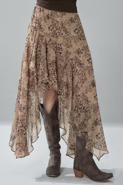 Asymmetrical Leopard Print Chiffon Skirt