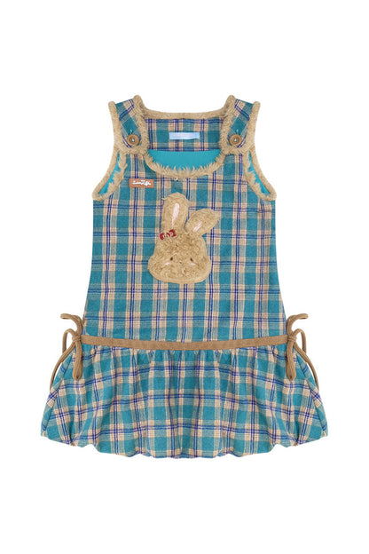 Plaid Bunny Pocket Vest Dress